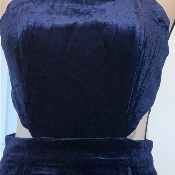 ❌DONATED❌Navy Blue Crushed Velour Cross Strappy Open Back Lined Maxi Dress - Picture 8 of 15